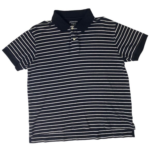 St. John's Bay Men's Interlock Polo Shirt M Black White Striped 100% Cotton - Picture 1 of 5